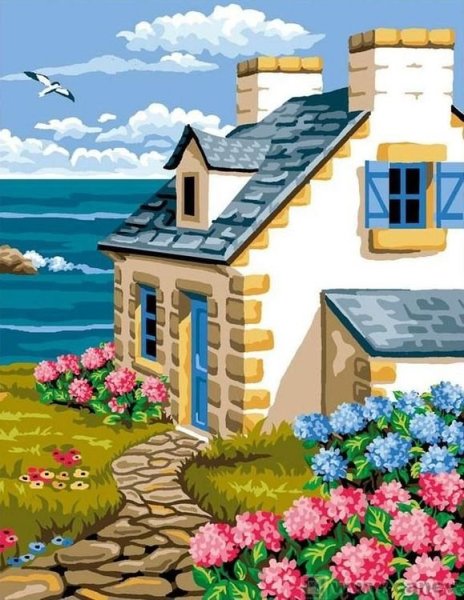 Нарисовать домик у моря