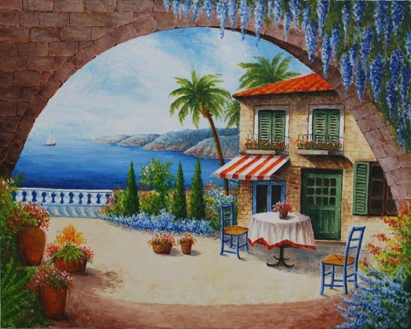 Домик у моря живопись