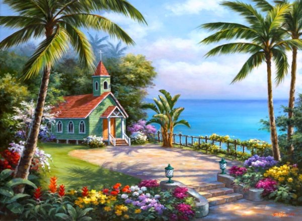 Домик у моря маслом