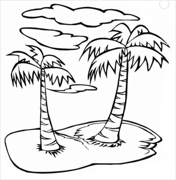 Море пальмы раскраска для детей