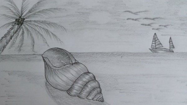 Нарисовать море карандашом