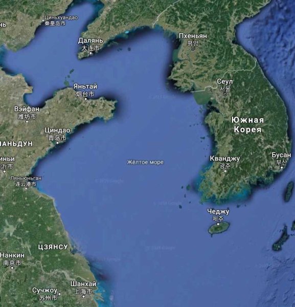 Желтое море Китай на карте