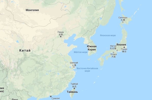 Восточно-китайское море на карте