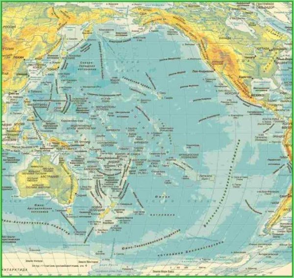 Восточно-китайское море на карте Тихого океана