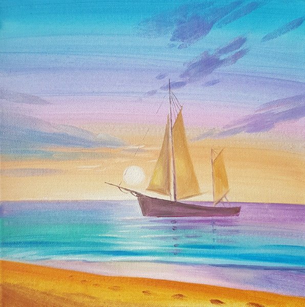 Морской пейзаж цветными карандашами