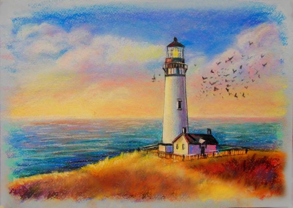 Море Маяк живопись пастель