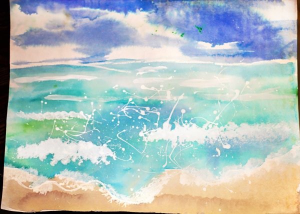 Небо и море акварелью