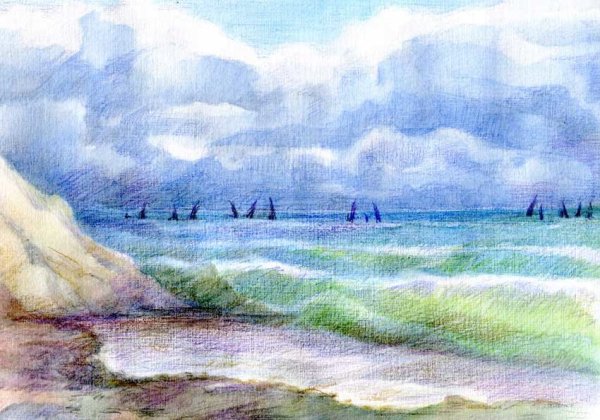 Море пляж акварель