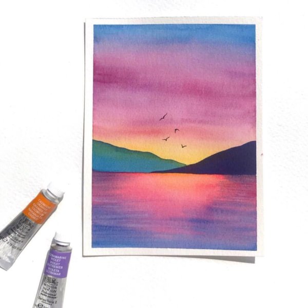 Закат акварелью