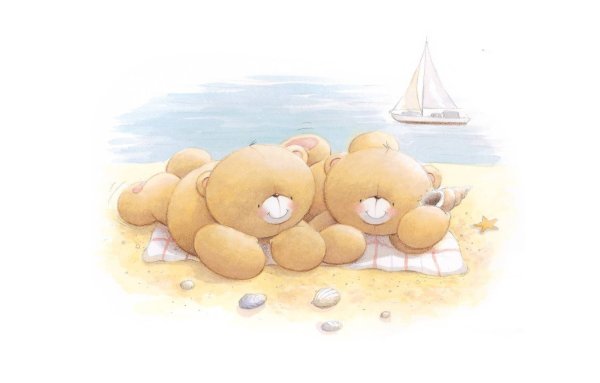 Девочка с мишкой на берегу моря