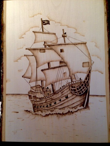 Выжигание по дереву "корабль"