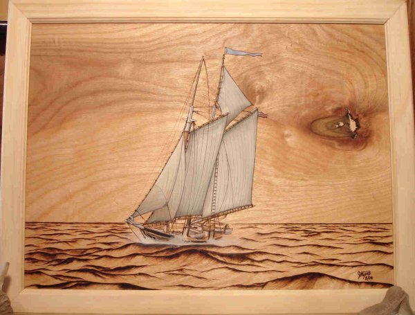 Выжигание по дереву "корабль"