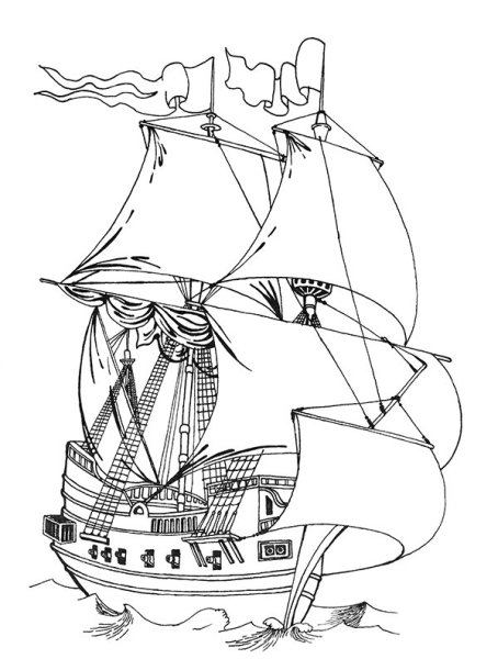 Корабль Галеон раскраска