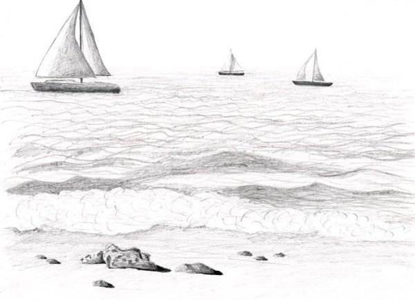 Нарисовать море карандашом