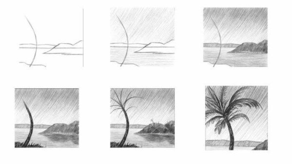 Рисунки моря карандашом для срисовки