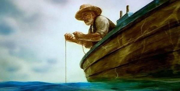 Старик и море живопись на стекле