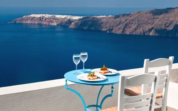 Santorini Греция завтрак на море