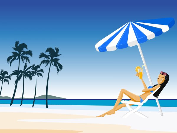 Девушка на пляже рисунок