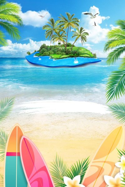 Баннер с морем и пальмами