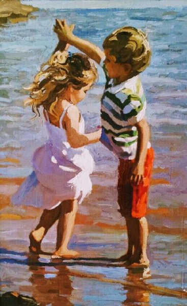 Мальчик на пляже арт