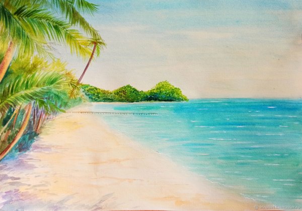 Пляжный пейзаж рисунок