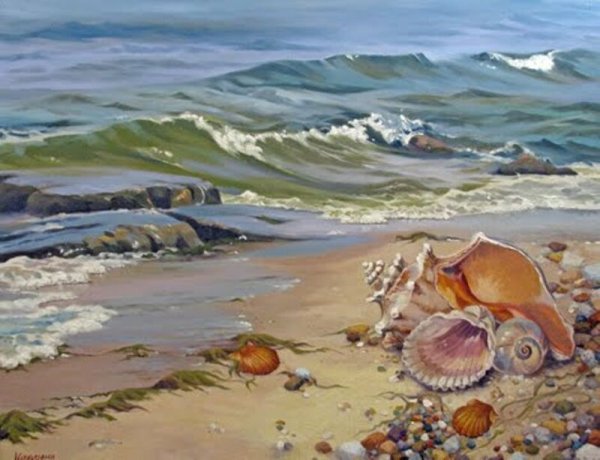 Морской пейзаж с ракушками