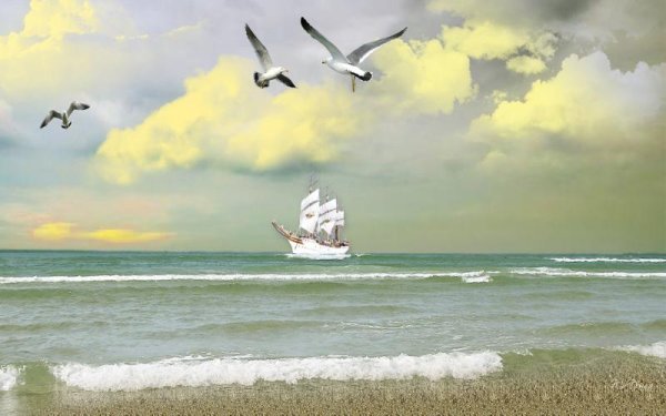 Кораблик плывет по волнам