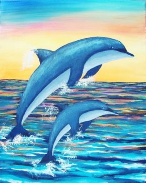 Рисовать дельфинов в море