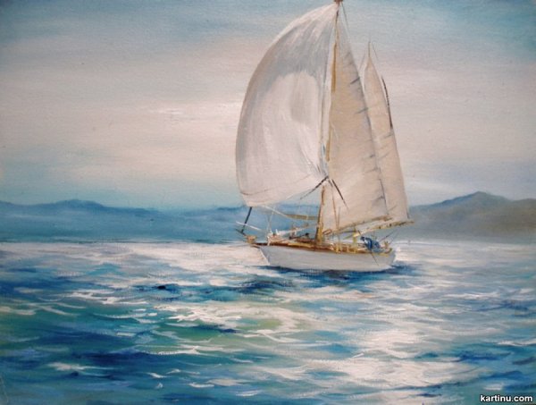 Маленький корабль в море