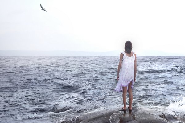 Море девушка корабль Чайки