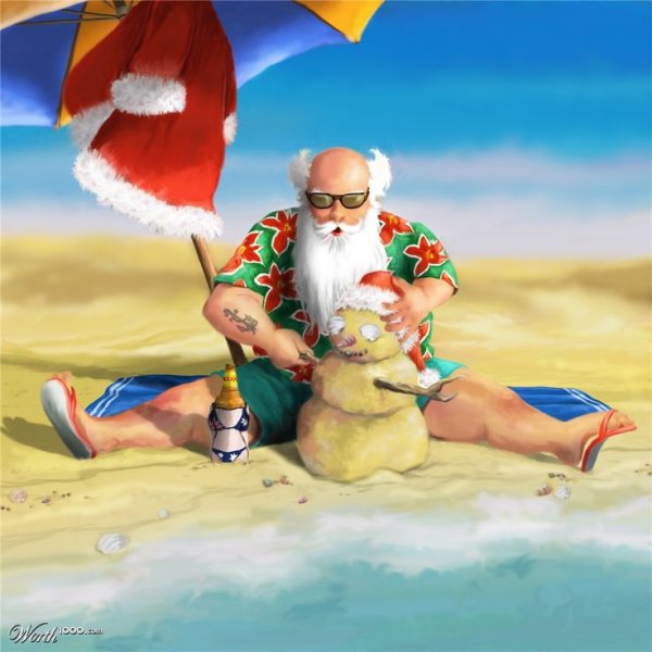 Санта Клаус на пляже