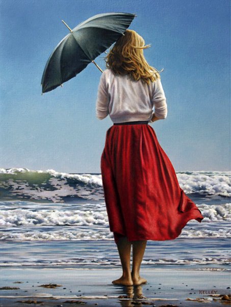 Девушка с зонтом сзади