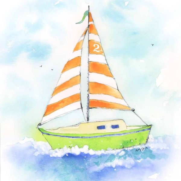Парусник для детей акварелью