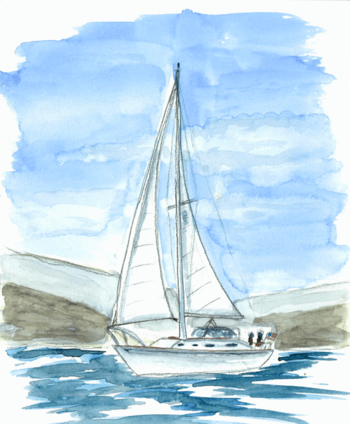 Парусник акварель