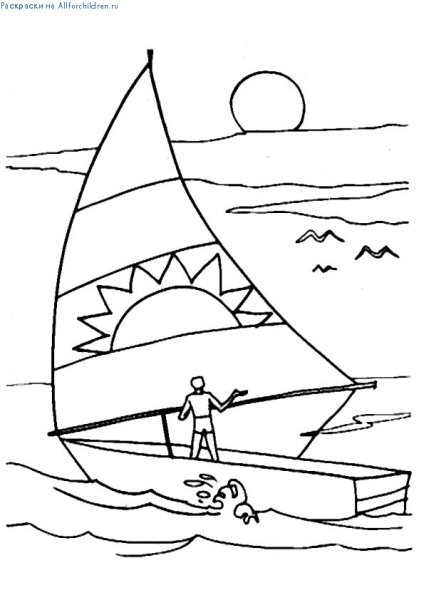 Лодка в море раскраска для малышей