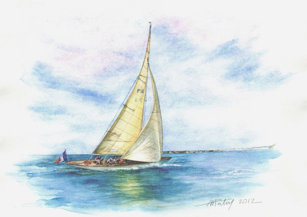 Парусник акварель
