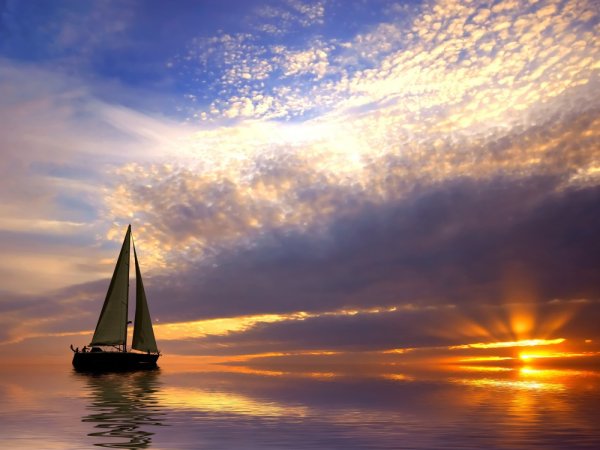 Море закат парусник