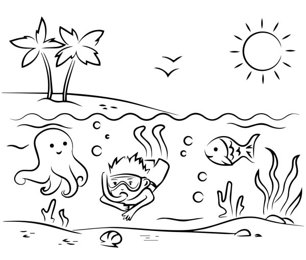 В море. Раскраска