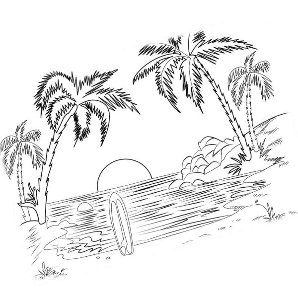 Раскраска море и пляж