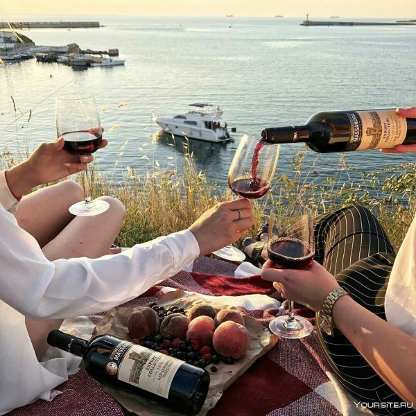 Пикник с вином на берегу моря