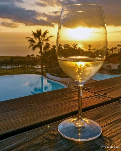 Бокал вина на берегу моря