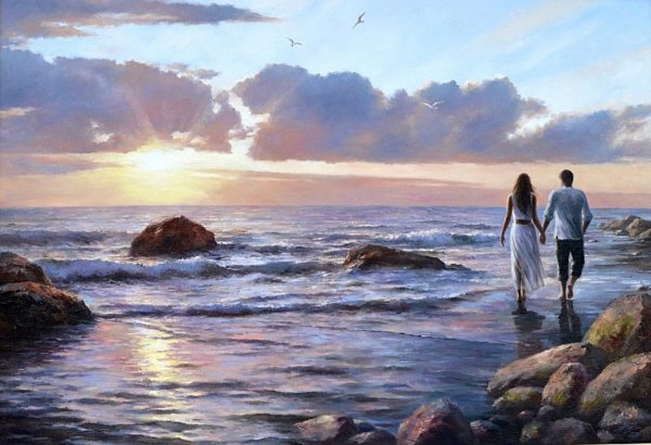 Двое у моря живопись