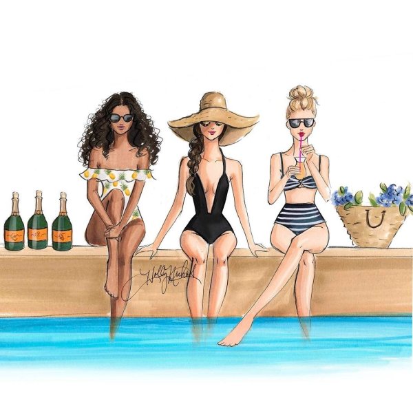 Девушки в нарисованных купальниках