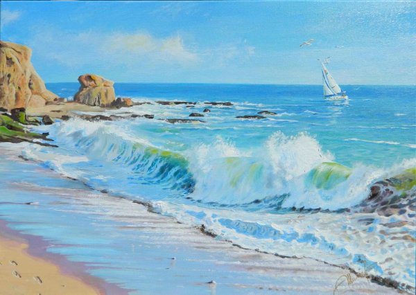 Закат на море акварелью