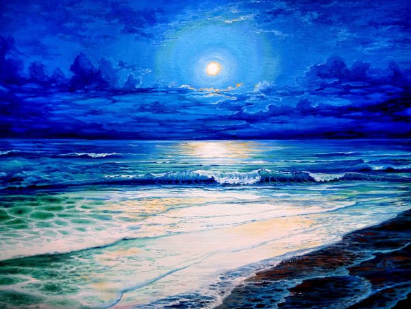 Море ночью красками