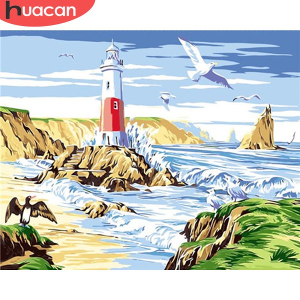 Маяк цветными карандашами