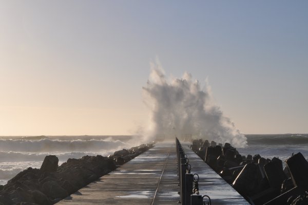 Волнорез утро на берегу моря