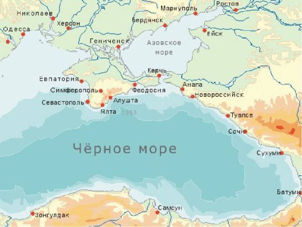 Карта России Азовское море и черное море