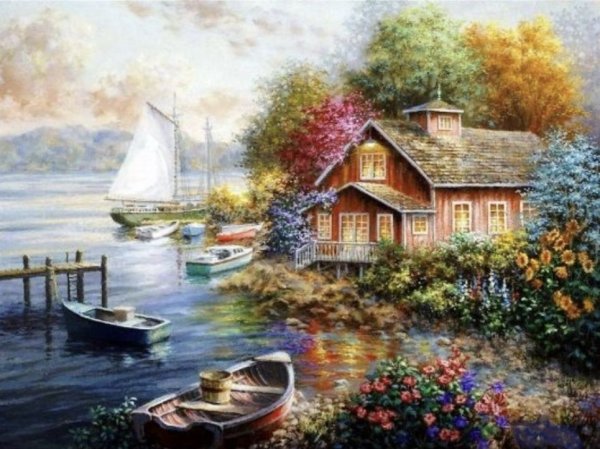 Дом на берегу нарисованный