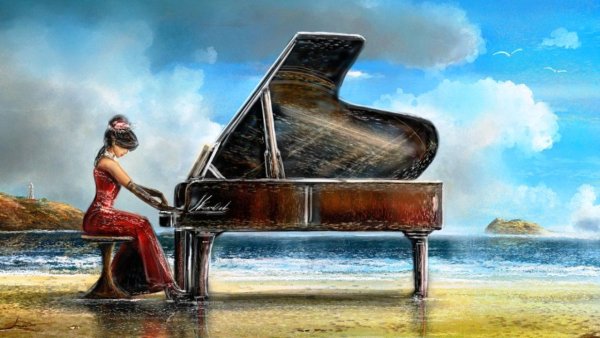 Белый рояль у моря